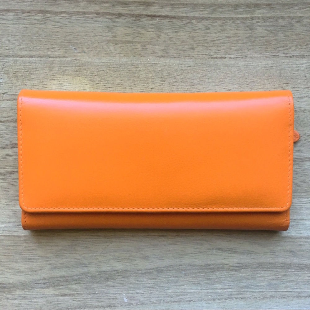 Brand New Genuine Leather Orange Fold-over Wallet
